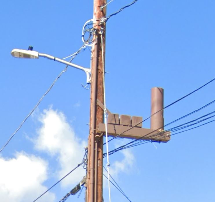 7) This is a 5G millimeter wave node mounted on a utility pole. Note that the arm the node rests on is about 23' to 24' off the ground. Also note the telcom/CATV wires directly under the node. Also note the distinct lack of any warning/caution signage. This where I came in.