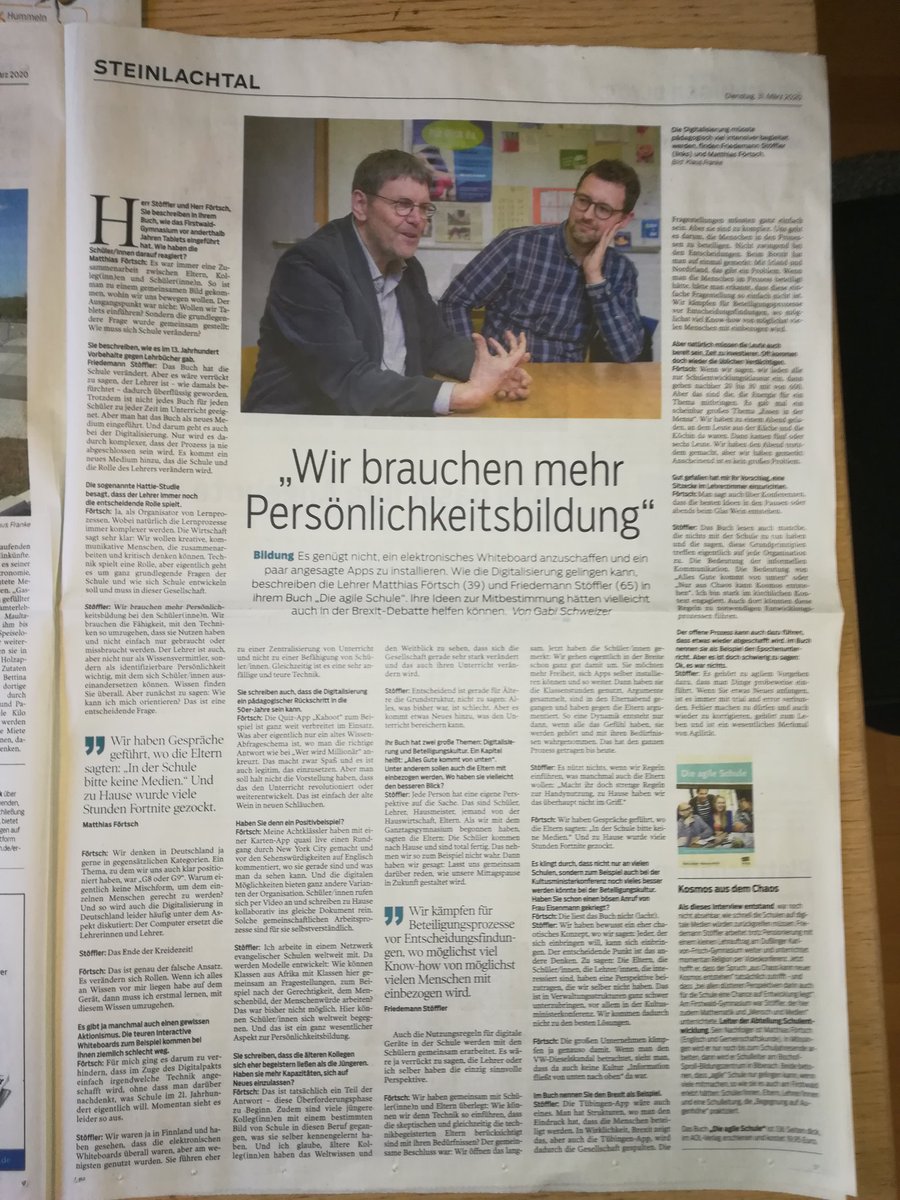 Tolles im Tagblatt Teil 1

<a href="/herr_foertsch/">Matthias Förtsch</a> im Interview
#agileschule
#twitterlehrerzimmer