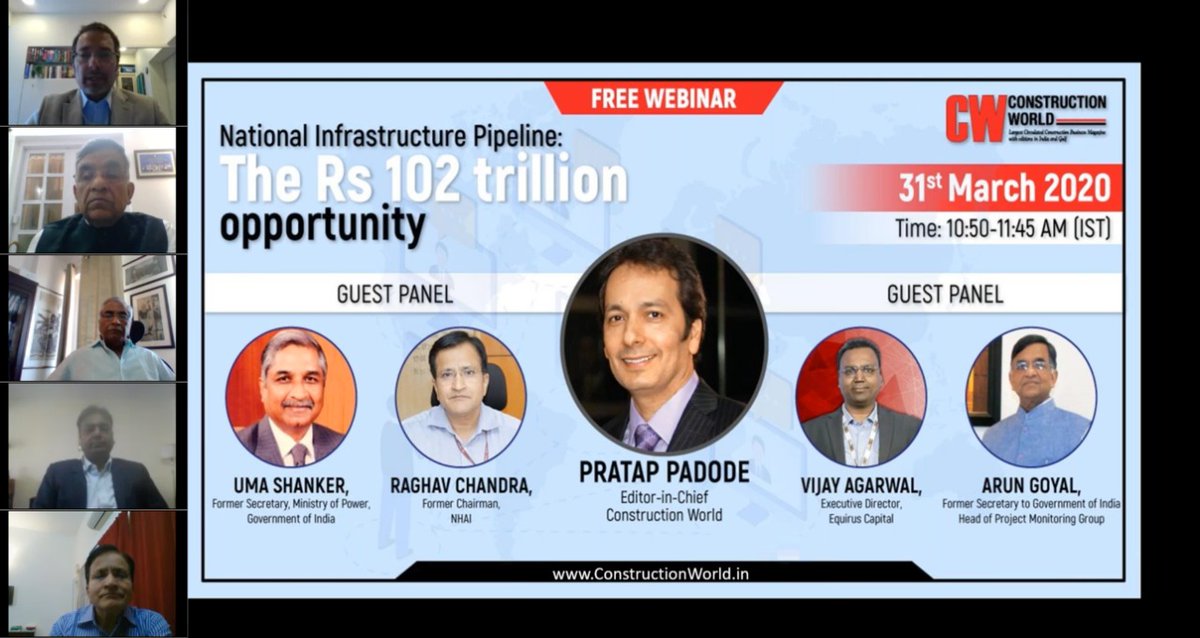 CWmagazine's tweet image. Webinar on Infrastructure: The Rs. 102 trillion National Infrastructure Pipeline is Live!
Presenter: Pratap Padode, Editor-in-Chief, Construction World
Join the webinar: ow.ly/3hkF30qsvvS

#CW #ConstructionWorld #InfraProjects #InfrastructureToday #Webinar #Infrastructure