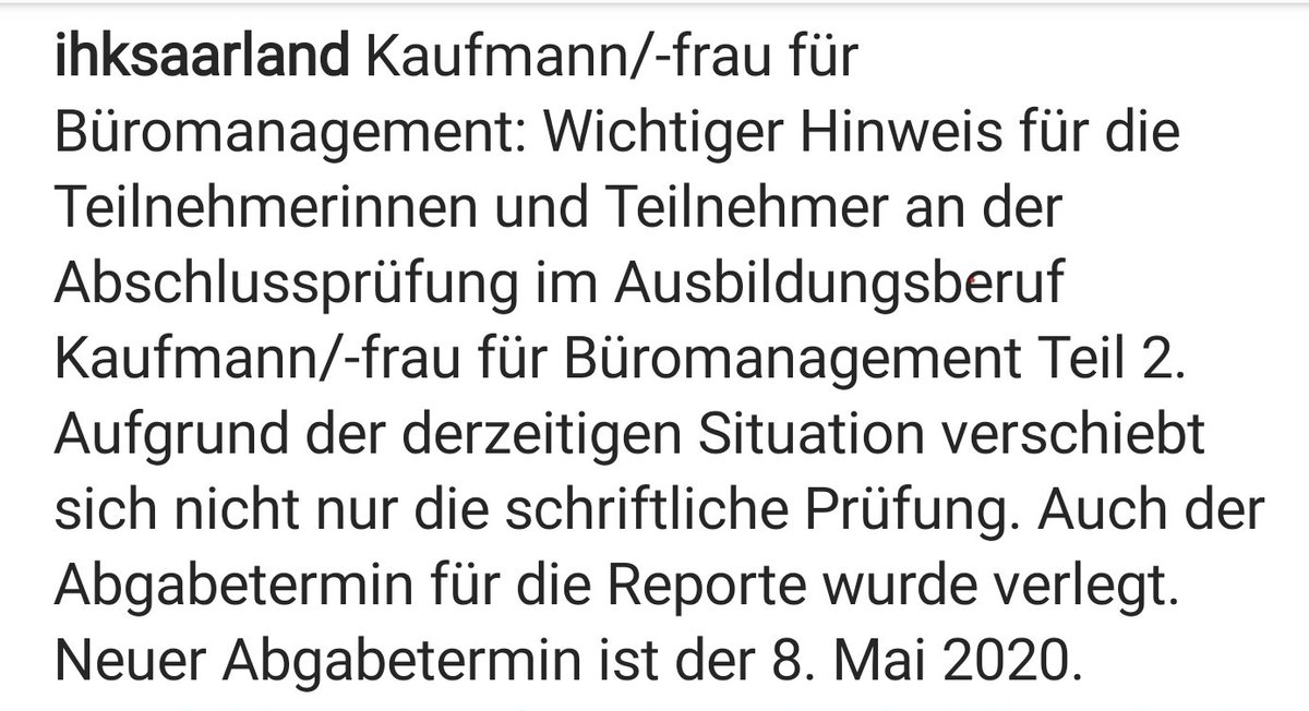 ListKbbz's tweet photo. Bitte beachten Sie die Informationen der IHK Saarland. #ausbildung #prüfung #ihksaarland #abschlussprüfung #büromanagement #report #terminverschiebung https://t.co/P51tqTh7RN
