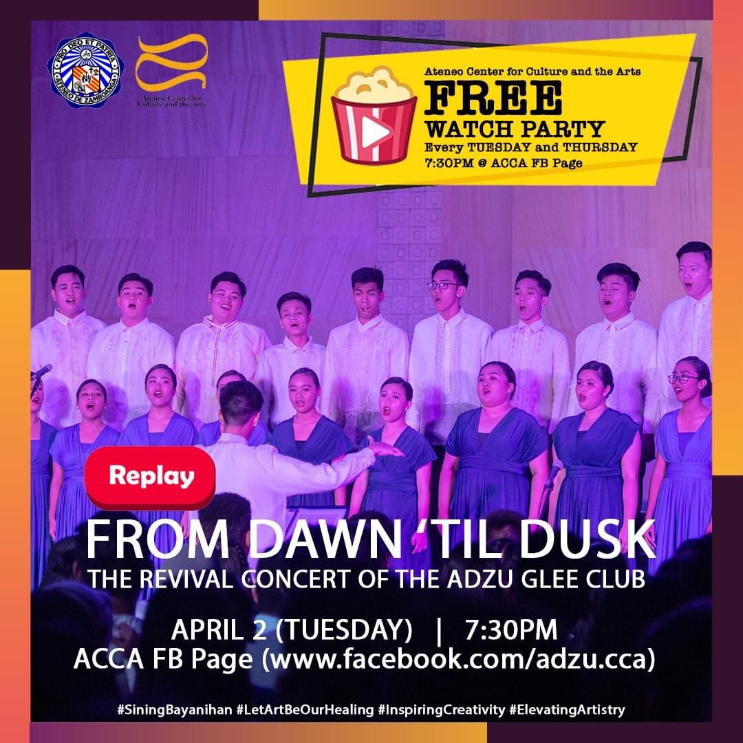 adzu_cca's tweet photo. WATCH: The Ateneo Glee Club Revival Concert will be streamed FOR FREE tomorrow, 7:30PM on ACCA FB Page!

#LetArtBeOurHealing
#WeHealAsOnePH
#InspiringCreativity
#ElevatingArtistry https://t.co/048pUlFBMm
