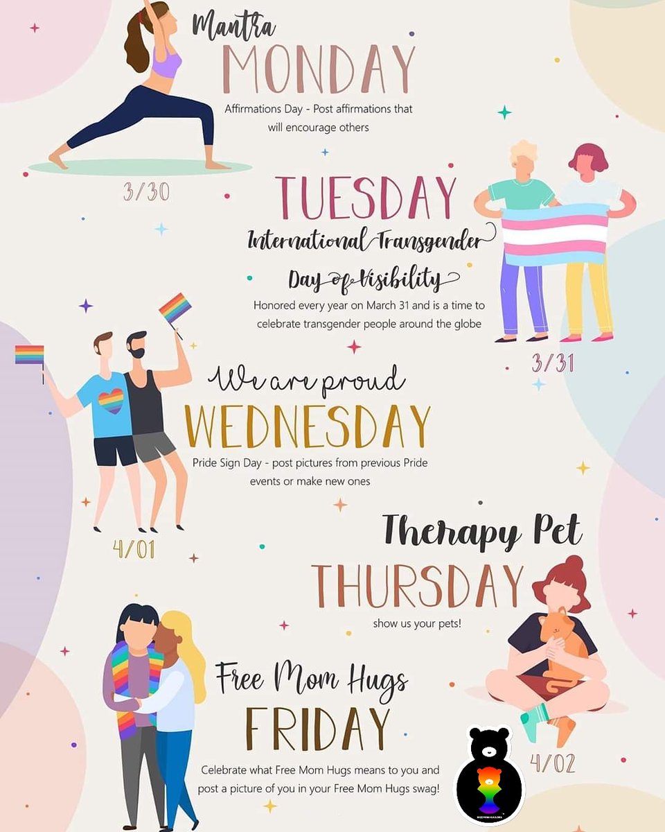 freemomhugsofsc's tweet photo. #FreeMomHugs #SpiritWeek is HERE! Play along! Post to your IG, Twitter, FB, or on our Facebook page. Don't forget to tag us on IG & Twitter
SC:@freemomhugsofsc #FMHofSCSpiritWeek
AND
Nationa:l@freemomhugs #FMHSpiritWeek. Tue 3/31: SHOW US YOUR #PRIDE on this #TransDayOfVisibility https://t.co/PNU6xTe9w4