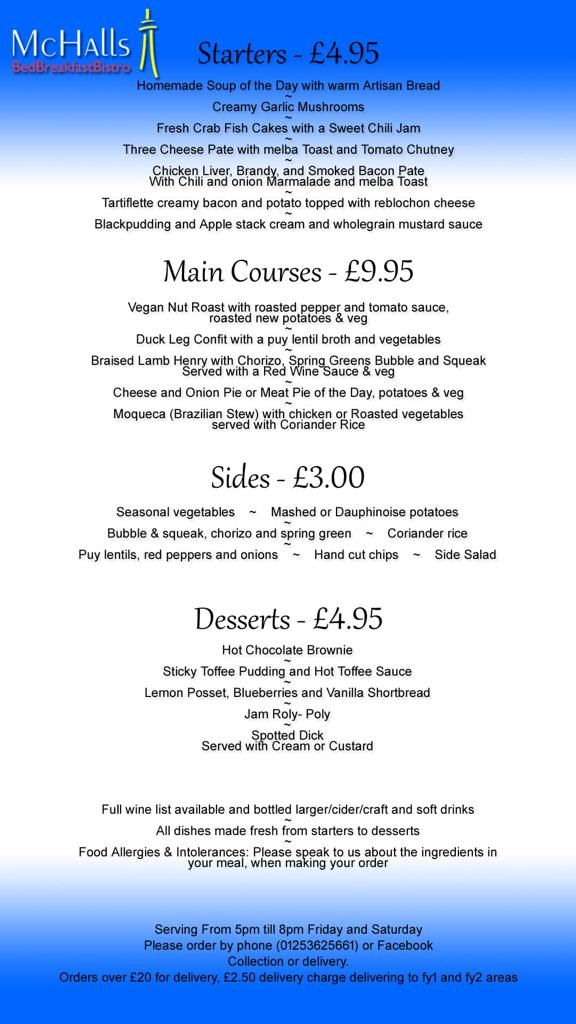 Takeaway menu for Friday and Saturday nights.  Daniel.x