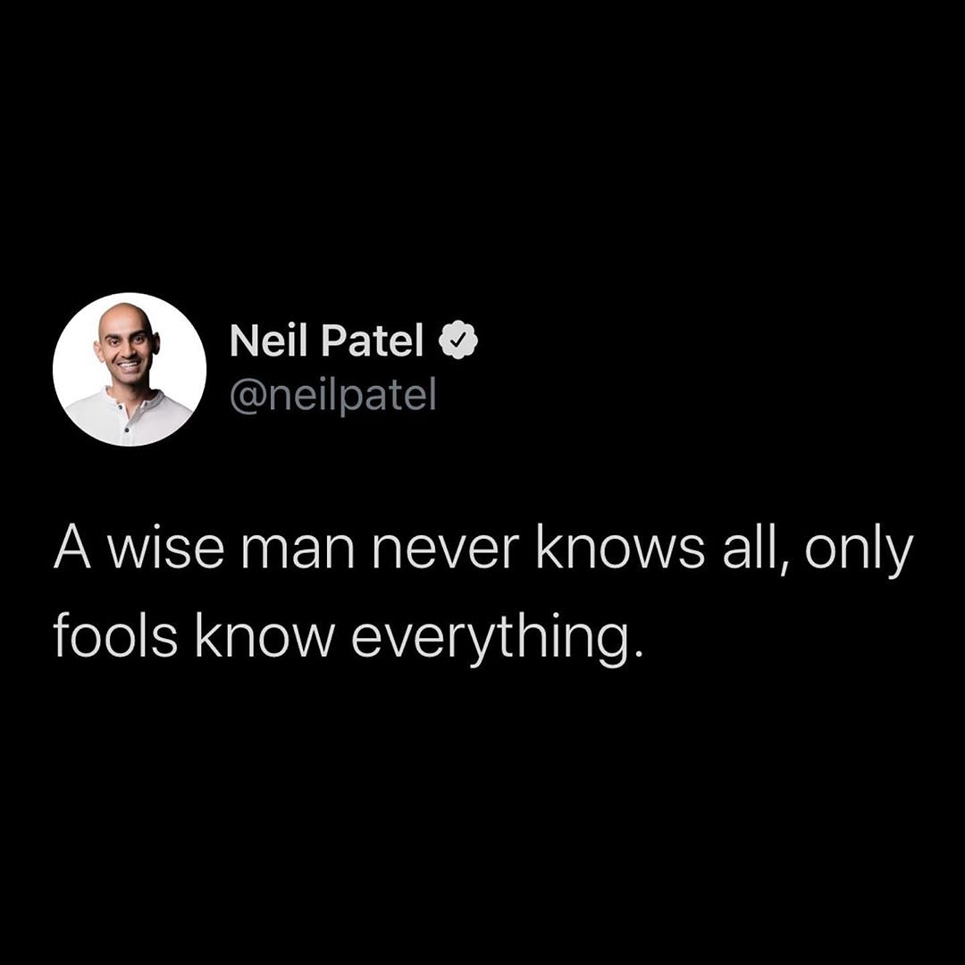 PushpentS's tweet photo. Well said sir .....👌👌👌 #successmindset #sucess #successquotes #neilpatel #entrepreneur #entrepreneurlife #passion #instagram #interest #qurantine #2020Vision #fools #wise #man #lucknow #uttarpradesh https://t.co/u4jCiB2KPt