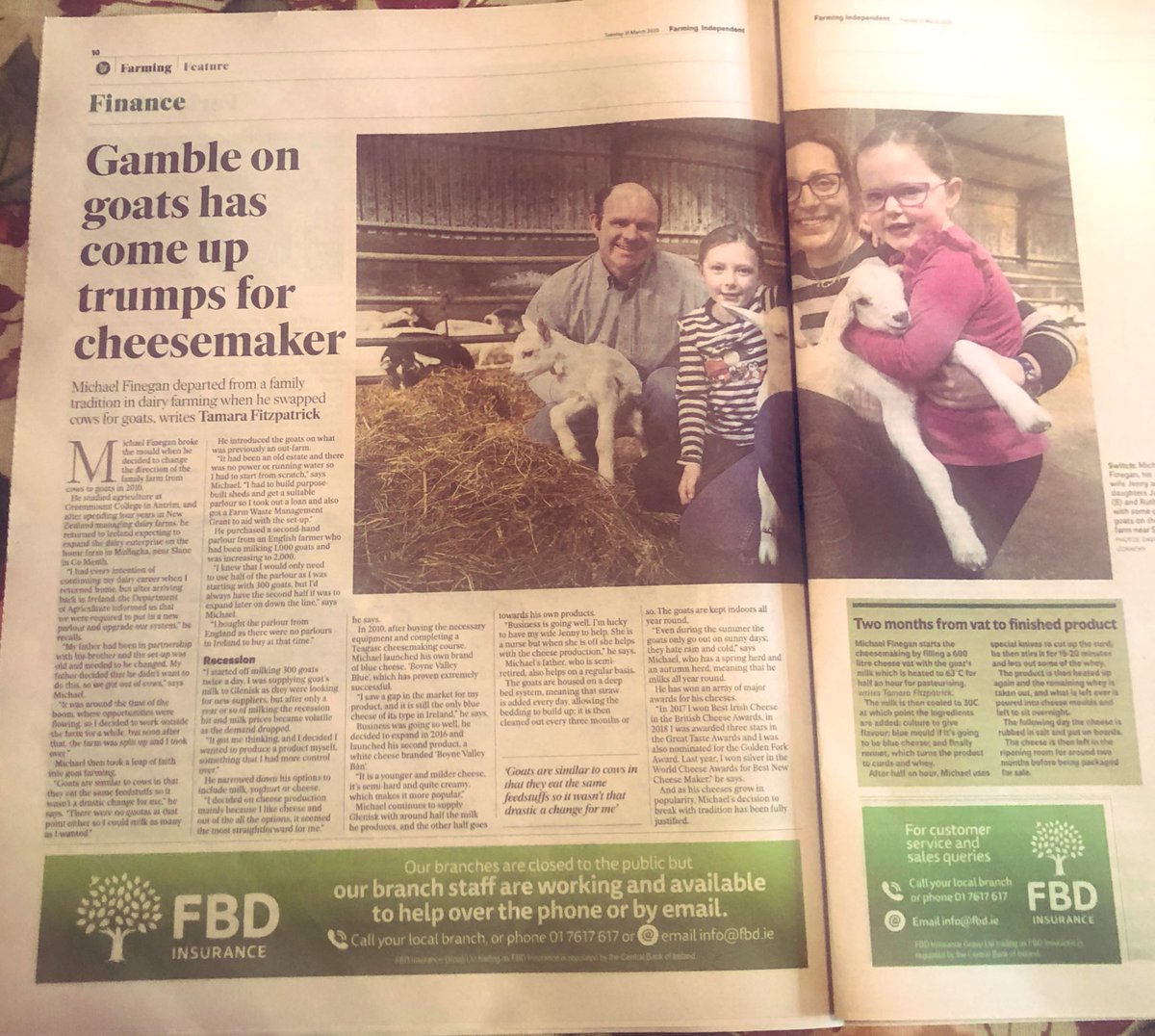 Boynevalleyblue's tweet photo. Thank you @farming_indo for a lovely article in today’s paper. #goats #irishcheese #goatscheese #boynevalley https://t.co/s1DQvOnbk1