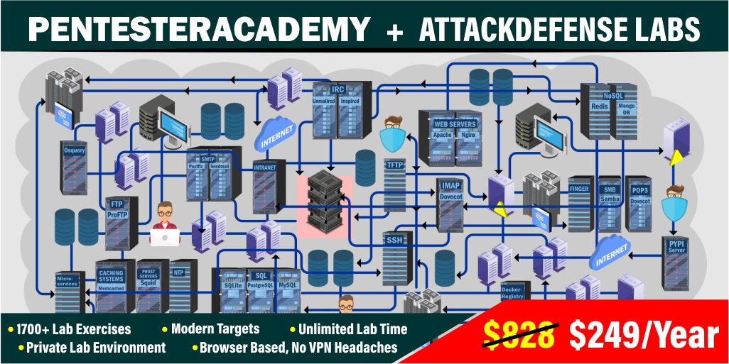 SecurityTube's tweet photo. One-Time Offer: #PentesterAcademy and 1700+ #AttackDefense Labs: https://t.co/8ZY9Lp7iKS Stay Safe and Happy Learning! https://t.co/qqWQky3Dh2