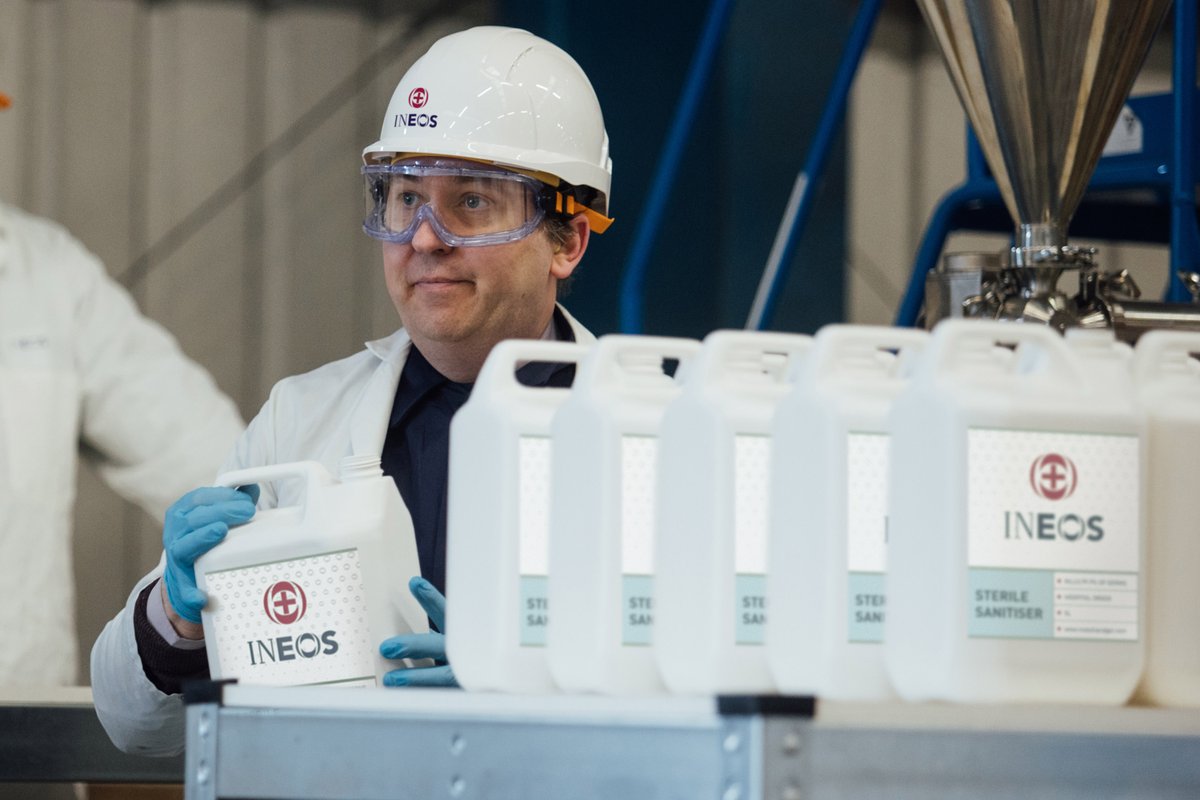 INEOS DELIVERS ON TEN DAY PROMISE AND BEGINS UK PRODUCTION OF ONE MILLION BOTTLES OF HAND SANITISER PER MONTH: bit.ly/2QYHPfu

Our new UK plant has started well within the planned 10-day timeframe and our German plant is in production. #COVID19