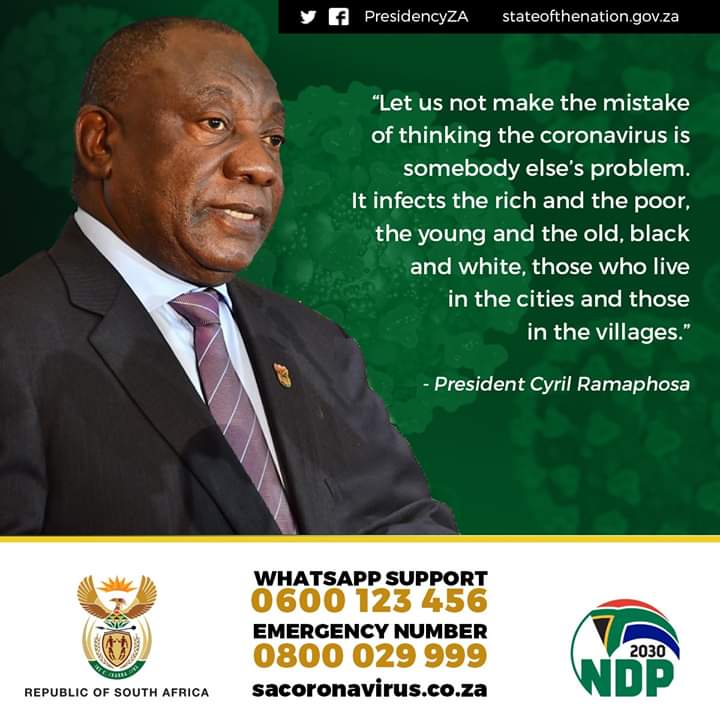 SMU_SA's tweet photo. Government is doing its best to lessen the impact of the coronavirus pandemic and the nation-wide lockdown on its people. Let's follow all lockdown regulations to contain the spread of COVID-19. 
https://t.co/di4eQkM0Lb
#Covid19SA 
#CovidTestingSA
#SouthAfricaLockdown 
#WeAreSMU. https://t.co/WcqHZcR7Js