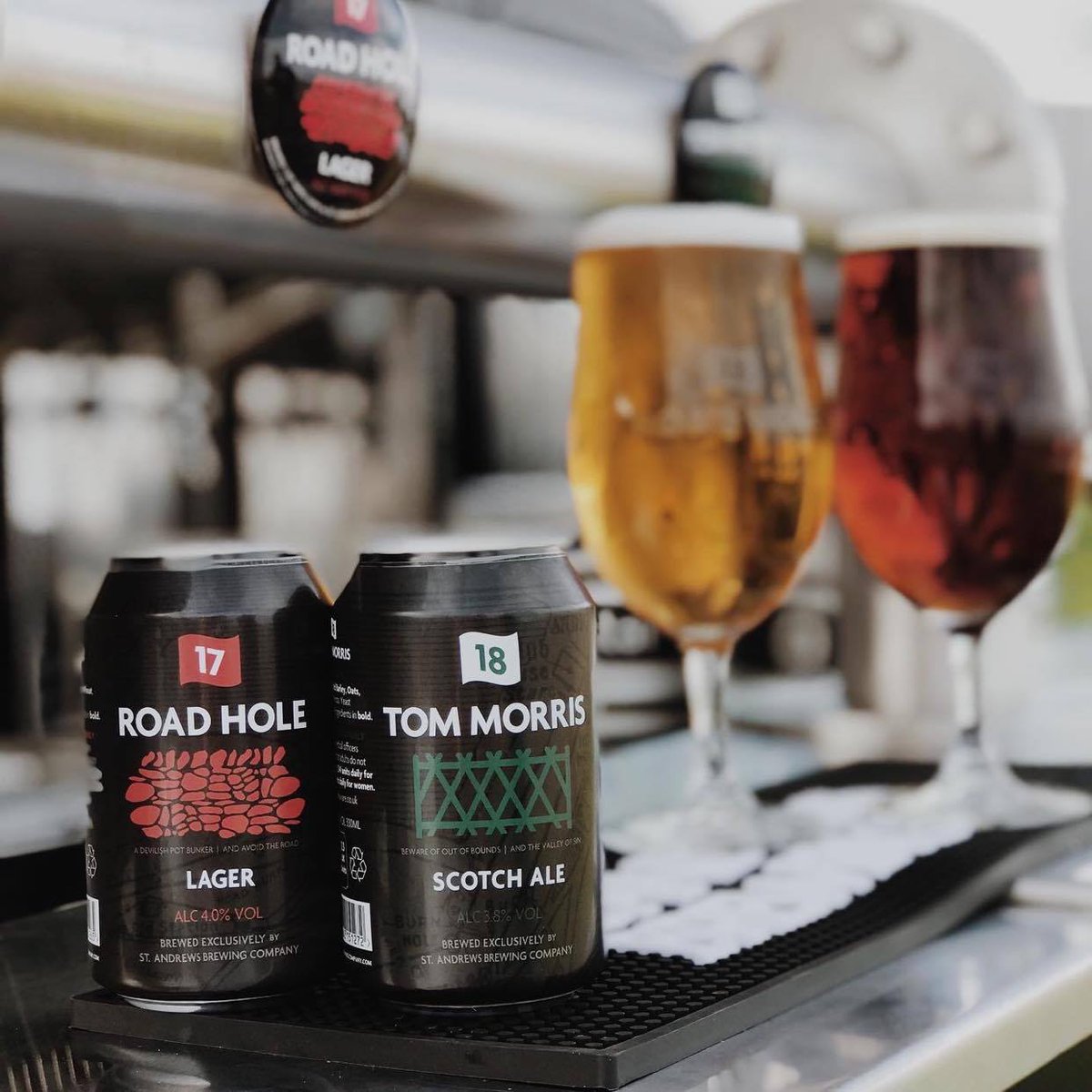 Introducing our new mixed case for you golf nuts out there. 12 cans of 330mls of deliciousness.
Road Hole Lager is 4.0% Bavarian styled lager.
Tom Morris is a 3.8% 70/- ale.

standrewsbrewingcompany.com/shop#!/Mixed-C…
