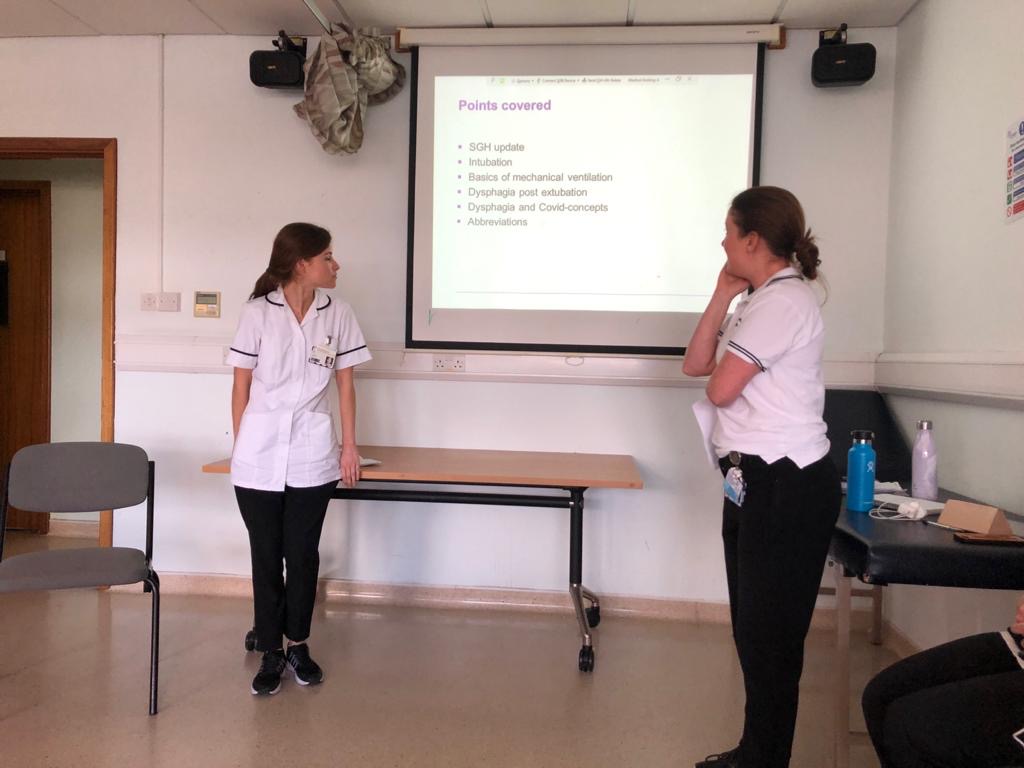 St George's SLTs (@stgspeechies) on Twitter photo Fantastic presentations today from <a href="/eibhlincleary/">Eibhlin Cleary</a> @LillySpeechie and <a href="/BeckySawyerSLT/">Becky Sawyer SLT</a> as part of our team-wide CPD session on the role of SLT in palliative, EoLC and risk feeding, as well as post-extubation dysphagia and mechanical ventilation #COVID19 #Coronavirus #frontliners Fantastic presentations today from <a href="/eibhlincleary/">Eibhlin Cleary</a> @LillySpeechie and <a href="/BeckySawyerSLT/">Becky Sawyer SLT</a> as part of our team-wide CPD session on the role of SLT in palliative, EoLC and risk feeding, as well as post-extubation dysphagia and mechanical ventilation #COVID19 #Coronavirus #frontliners
