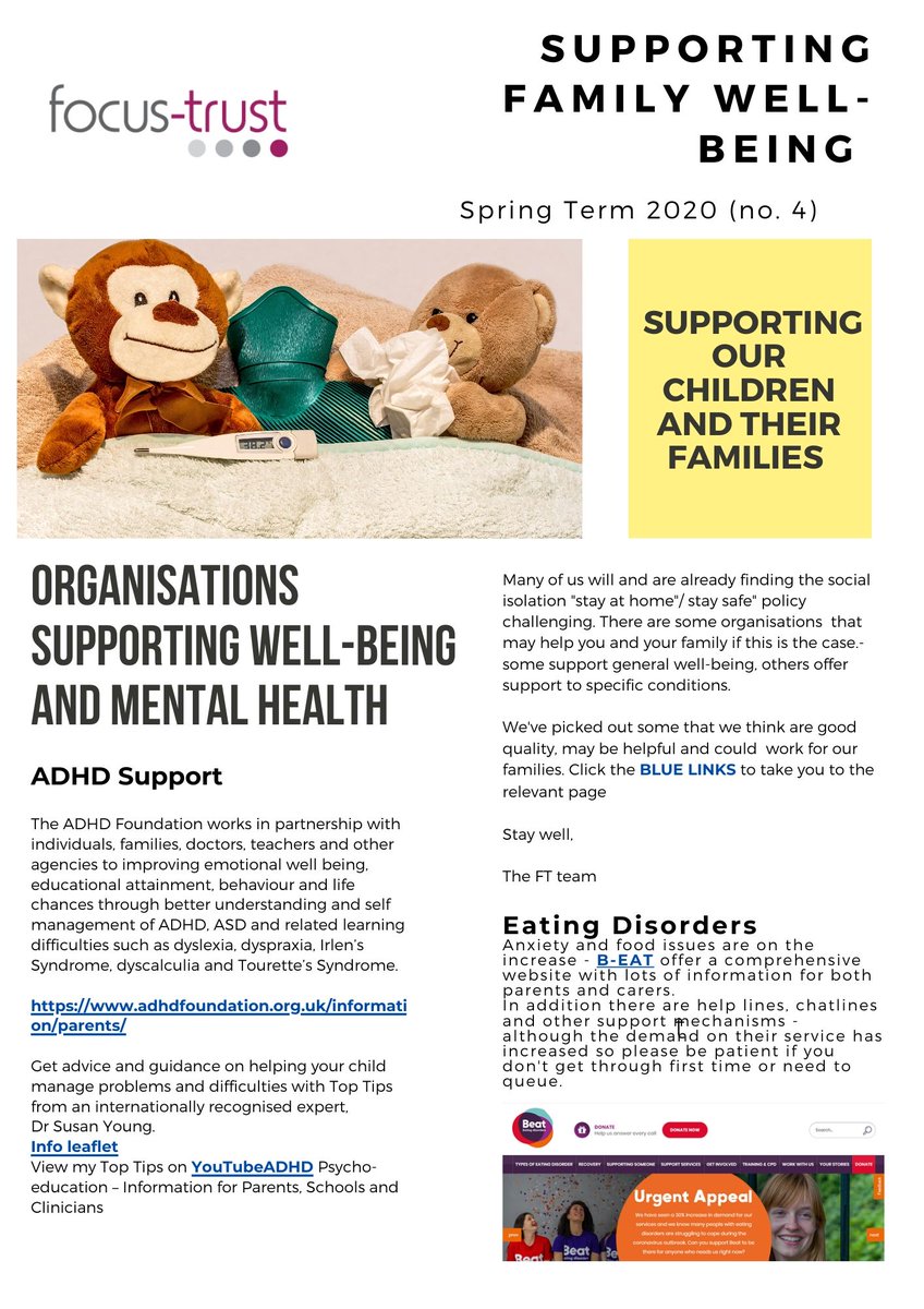 FocusTrust1's tweet photo. Family Support Newsletter 4 - some good links to organisations and resources who can support our families

Why not take a look!

#community #staywellathome #family https://t.co/Z2UZKUlhUO