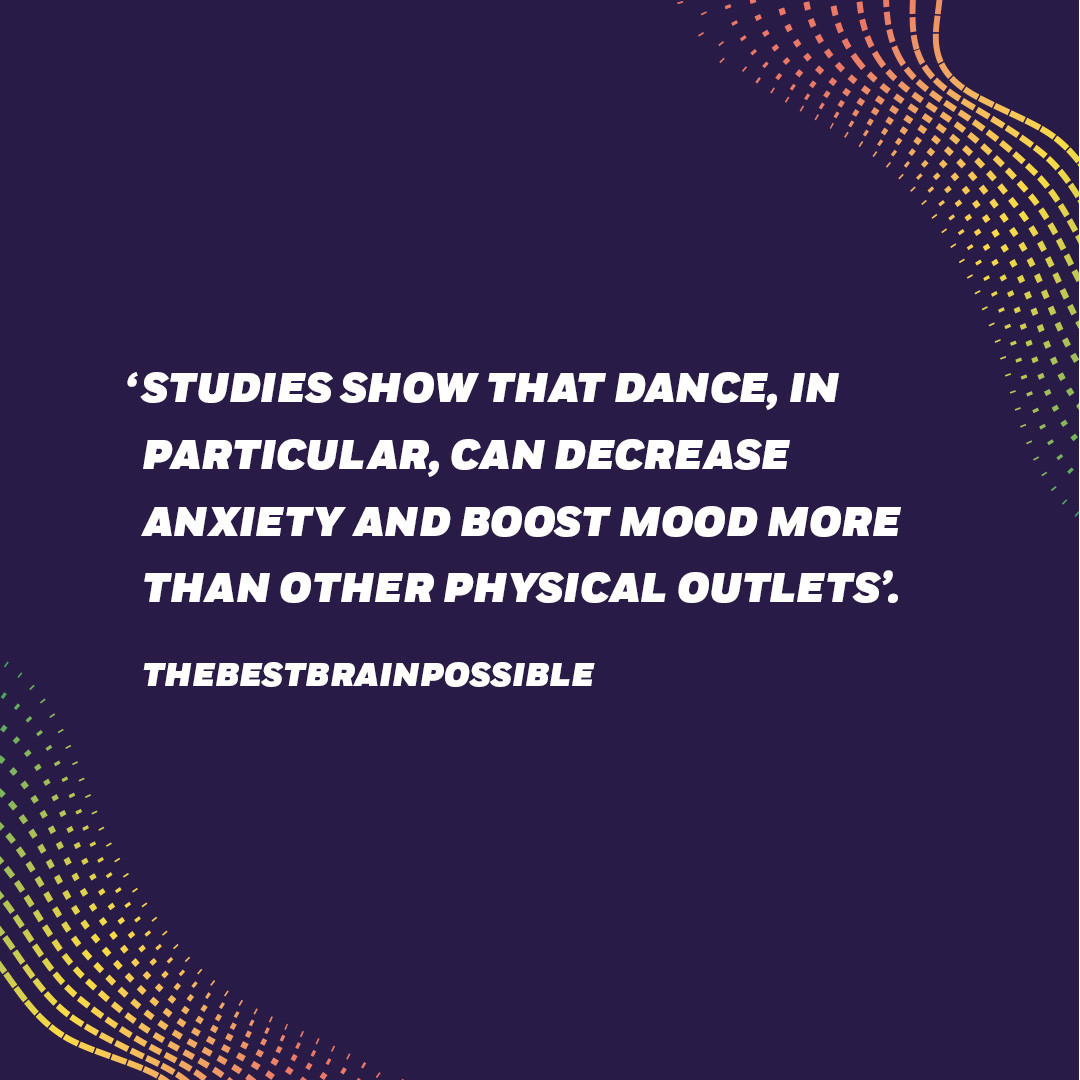 Anxiety: decreased 📉. Mood : boosted 📈. 🙋‍♂️🙋‍♀️ Dance can have a higher effect on how we feel than other physical outlets 🙌
.
 #keepDANSing DAN'Sers! 🤗 #stayathome