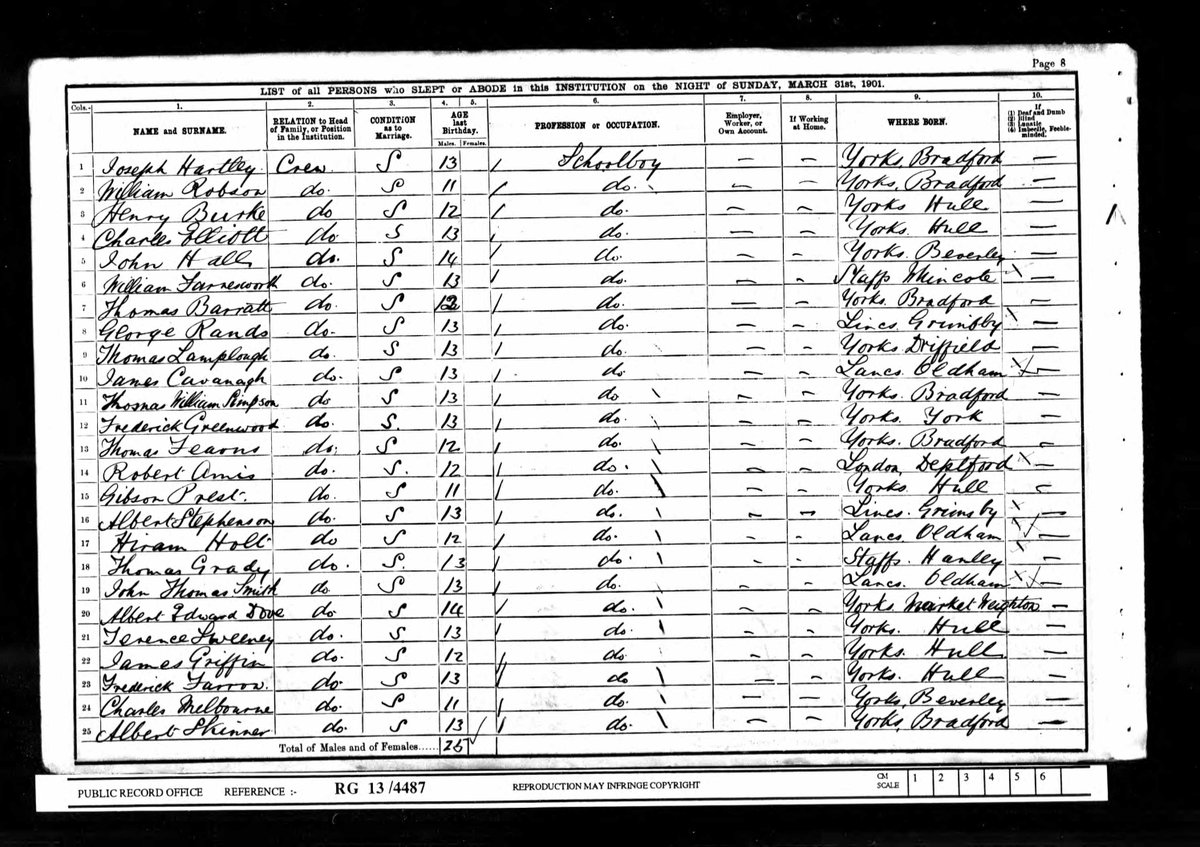 The 1901  #census was taken  #OTD 119 yrs ago. My grandad, Albert Stephenson (13), was a 'resident' of the ‘Southampton Industrial School Ship’, Hull. HMS Southampton was a 52 gun frigate built in 1817, but moored in the River Hull from 1867. @lucie_wade  @GordonJBarclay  @HistoryHit