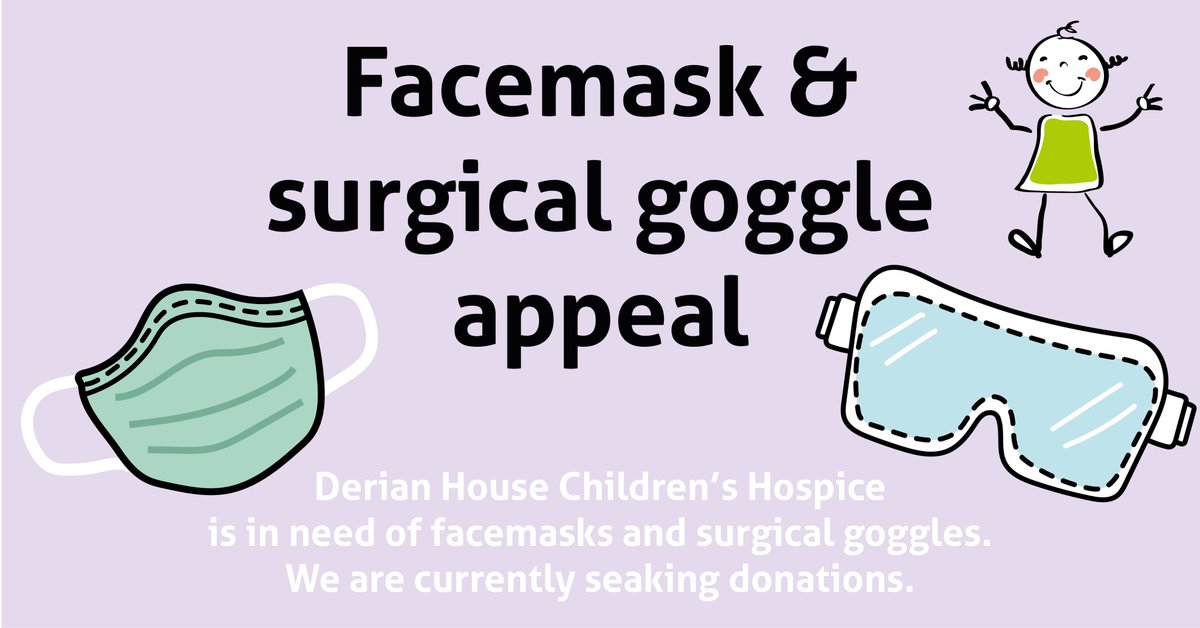 DerianHouse's tweet photo. ⚠️ CAN YOU PLEASE HELP? ⚠️

We're in desperate need of surgical facemasks and safety goggles for our team at Derian House 🏡

Please share with anyone you know who might be able to help. Donations will be accepted at the hospice reception at your next convenience. Thank you 💚 https://t.co/4EHgkmMcVP
