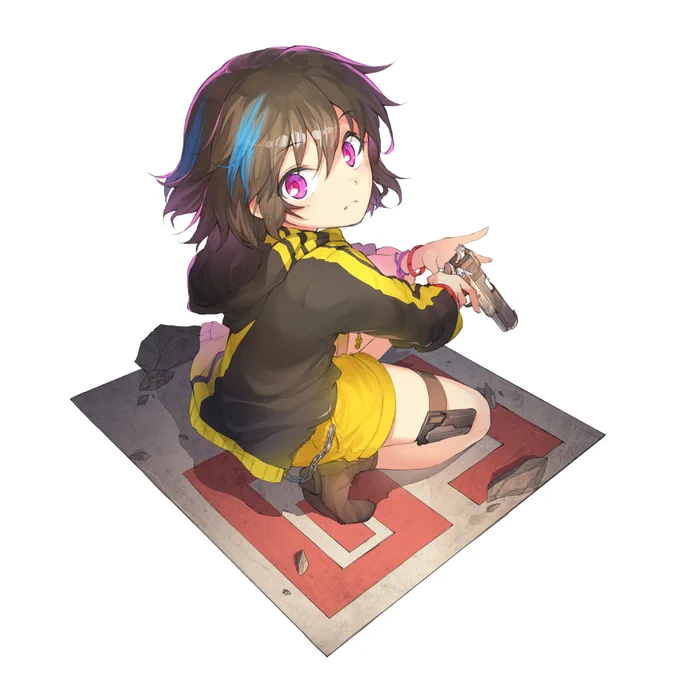 拳銃と女の子のイラスト 