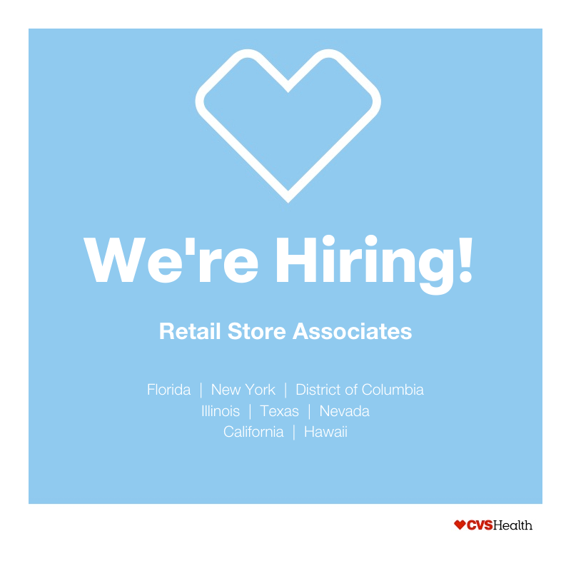 In response to COVID-19, we have a significant demand for full- and part-time Retail Store Associates across the country! Link to apply: cvs.jobs/2xz66BV

#covid19 #TeamCVS #hiring