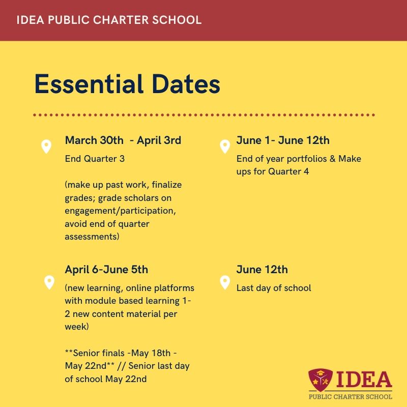IDEA_PCS's tweet photo. ATTENTION IDEA FAMILIES! β οΈβ οΈ
.
.
Important dates!
.
.
#SchoolUpdates #DCCharterSchools #DistanceLearning #Deadlines #IDEAPCS https://t.co/iV2ZSDmopu