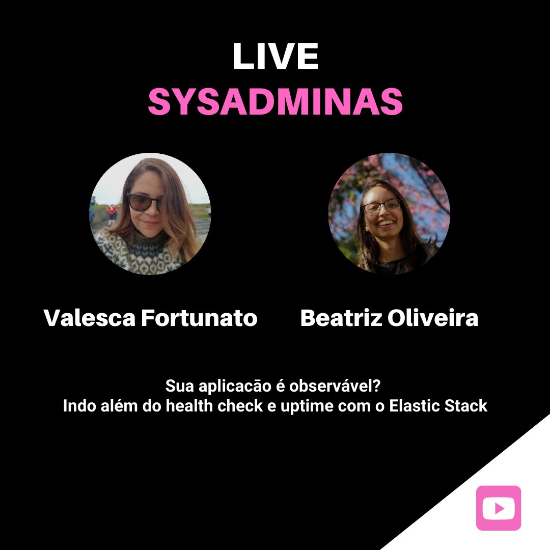 sysadmbr's tweet photo. No dia 09/04 faremos uma live, a partir das 19 horas em nosso canal do Youtube.
Teremos duas talks incríveis com a Valesca Fortunato, Beatriz Oliveira e Giovana Nascimento.
Se inscreva no link: https://t.co/qtBDoMzTMo
#SysAdminas #WomenInTech #Infra #DevOps https://t.co/gutbQUZ8Bp