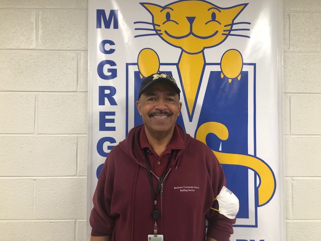 rochcommschools's tweet photo. Unsung hero of the day! Randolph Moore, custodian at McGregor, has been making sure the building is spotless and sanitized. He is waxing floors, cleaning surfaces, replacing ceiling tiles, and getting the school prepared to someday welcome students again. Thanks! #RCSCountOnMe https://t.co/ZD9zuZx2Rs