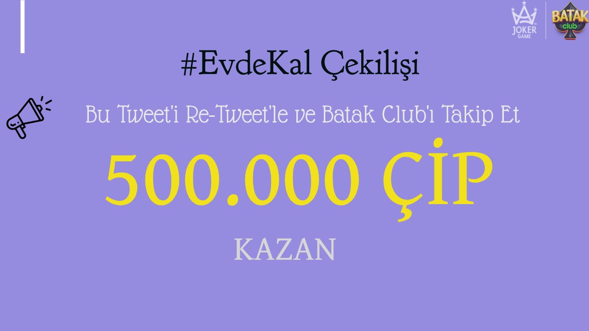 BATAK CLUB'TA ÇEKİLİŞ VAKTİ! 🥳

Yoksa o şanslı kişi sen misin? Çekilişle 3 kişiye tam 500.000 ÇİP hediye! Çekiliş katılmak için;
1-&gt; Batak Club Twitter sayfasını takip et,
2-&gt; Bu Tweet'i Re-Tweet'le.
Çekiliş 01/04/2020 saat 17:00'da bitecek ve 17:10'da açıklanacaktır. Bol şans🍀