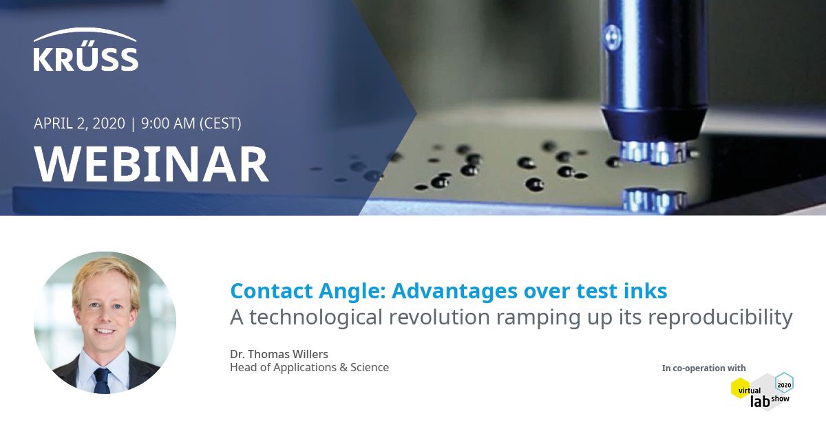 KRUSSScientific's tweet photo. We are all #InThisTogether! Let's keep #socialdistance and #meetvirtually at the #VirtualLabShow (March 31 - April 03). We invite you to our free webinar about contact angle and the advantages over test inks by Thomas Willers (April 02, 09:00 am). Follow https://t.co/bmggT1ggRH https://t.co/lIWe2jFgip