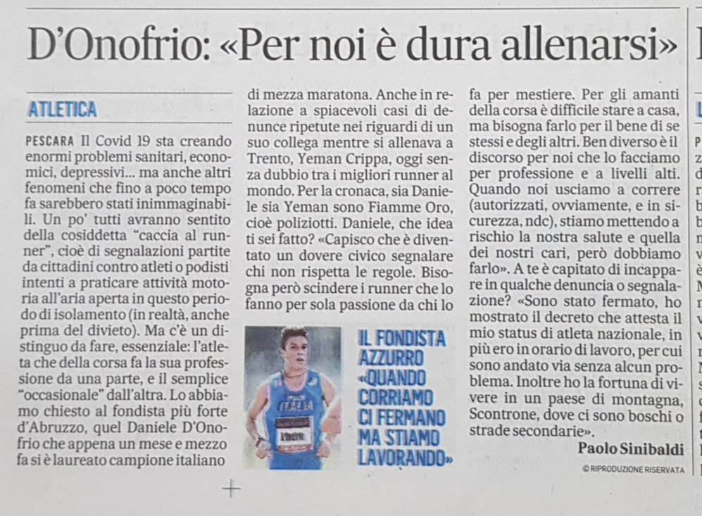 Oggi in #edicola c'è l'#atletica 🎽
Con #IlMessaggero Abruzzo 📰
Intervista a #DanieleDOnofrio, #campioneitaliano di #mezzamaratona