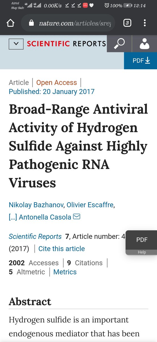 ...also present in severe and complicated cases of COVID-19.5. SulfurThis substance has been reported to be a major contributor to the antiviral activities of some compounds. Hydrogen sulfide has also been reported to have a wide spectrum of antiviral activity against ....