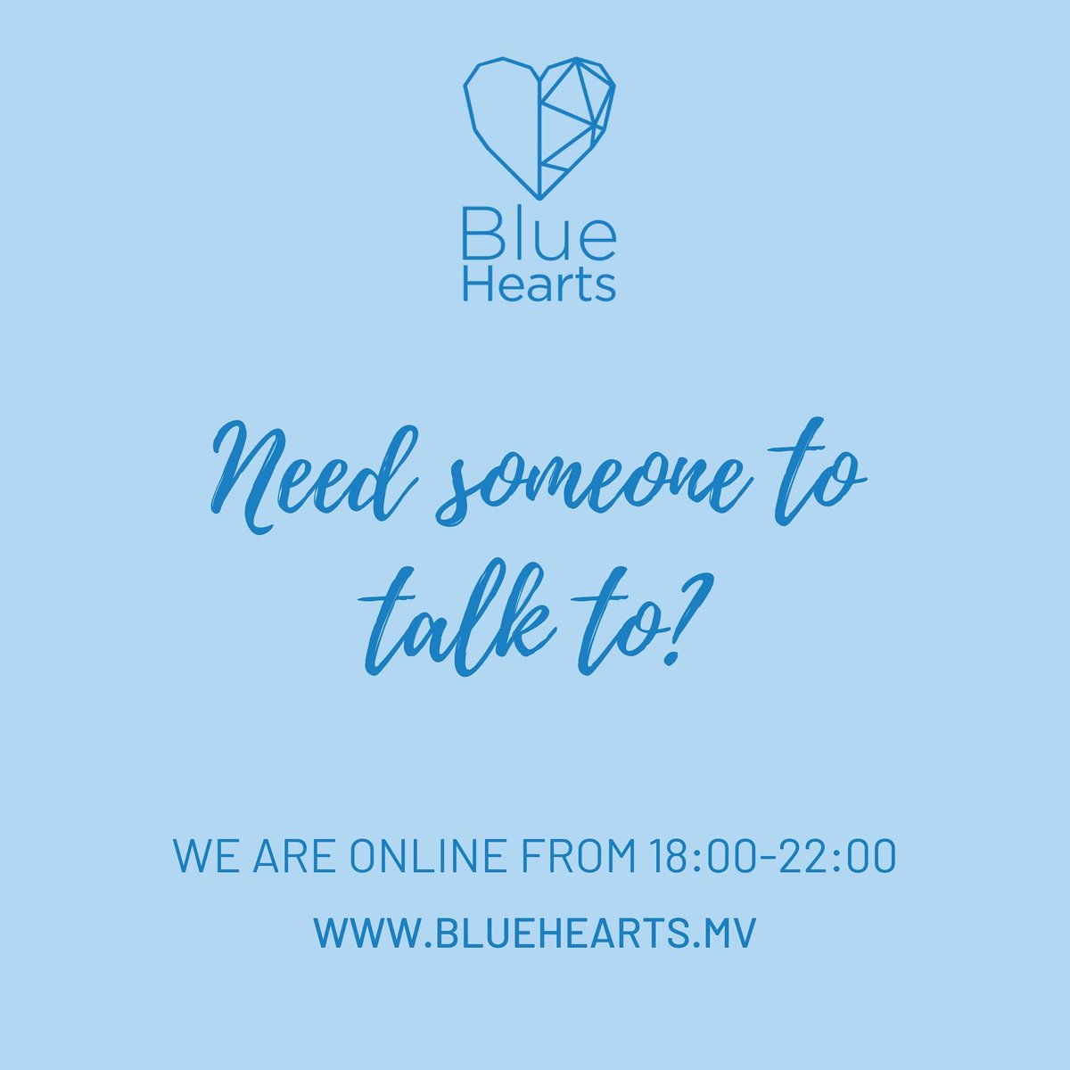BlueHeartsMV's tweet photo. Due to Covid-19 we are all experiencing a lot stress and anxiety. It might help to talk to someone about your feelings. We are online and available for chats, please visit our website https://t.co/aBevlEY18i 💙 https://t.co/mMqGHIDBY8