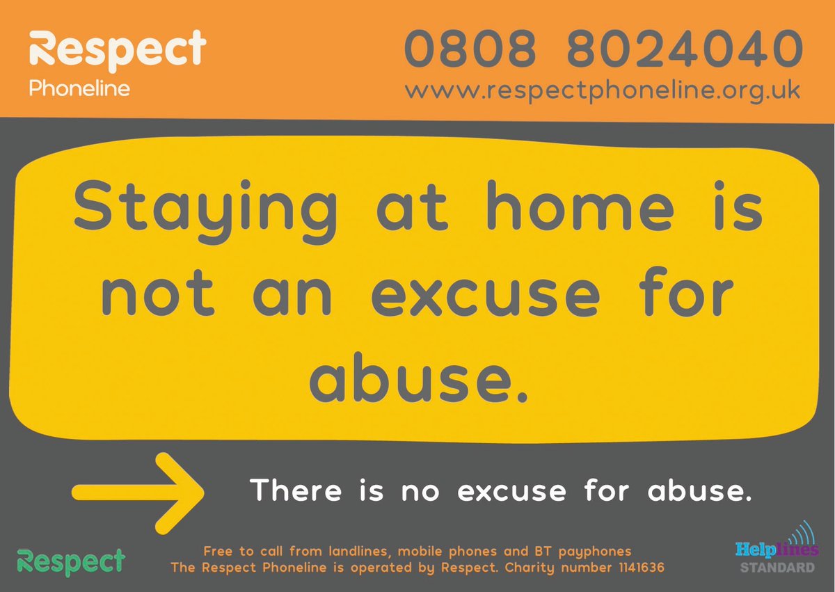 Staying home is not an excuse for abuse. Get help to stop harming your loved ones. Call the Respect Phoneline, 0808 8024040 lght.ly/k389n9 #RespectPhoneline #NoExcuseforAbuse #DomesticAbuse #SafeatHome #Covid19uk #Covid19 #Coronavirus