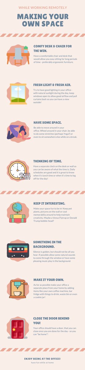 ddtpoison777's tweet photo. After discussing meeting etiquettes, last week, we thought it may help the  #miwayDevelopers to start setting up their home-office-crib to help them enjoy their remote work sessions!
(infographic also created by @canva)

PS: anyone out there have other suggestions? https://t.co/f8jga1ri9p