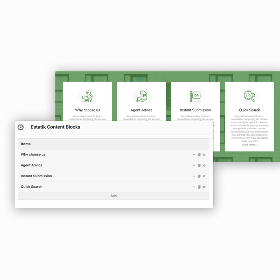 estatik4wp's tweet photo. #Estatik content blocks is the best #widget to present 🙌company services or results. 
It is provided with 🖼️an image and some 📝short description with or without 'read more' link.
.
.
#realestate #realestatelife #wordpress #wp #realestateagent #wp #Wptheme #EstatikPortalTheme https://t.co/jUJMzH1MCb