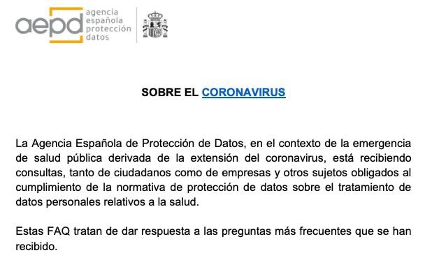 Preguntas frecuentes de ciudadan@s y empresas sobre la Ley de Protección de datos en tiempos de #covid19

aepd.es/sites/default/…