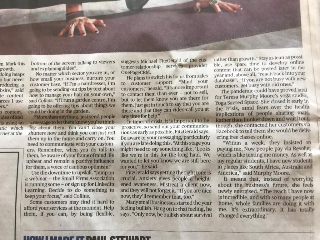 Our CEO @micfitzgerald featured in @thesundaytimes where he spoke about the importance of being customer-focused and explained why SMB's now need to be 'bullish about survival rather than growth.” Check it out below... #SMB #businessleader #COVID19