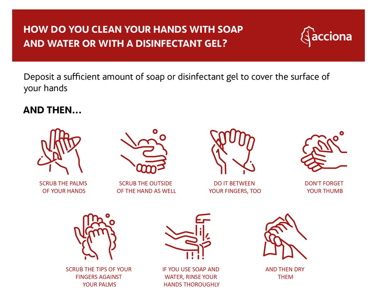 ACCIONA_EN's tweet photo. How to wash your hands against the #COVID19? ❌🦠

Follow these steps 👇 You'll be protecting yourself, your family, and your neighbors #StayAtHome https://t.co/TtC2UL9usV