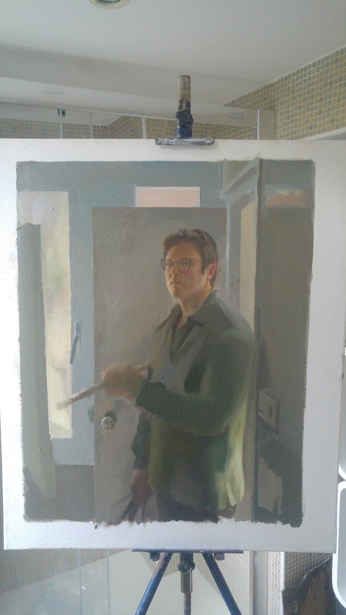 EduardoAlsasua's tweet photo. Proceso. Óleo//acrìlico//lienzo.
Estos dìas estoy pintando en el baño de casa. He comenzado dos cuadros. Son dìas que invitan a simplificar y a llegar a lo esencial.
#pintura #autoretrato
#paint #selfportrait
#selfie #espejo #reflection #paintinprogress #cara #face #careto #baño https://t.co/OC1i3Qgi8i