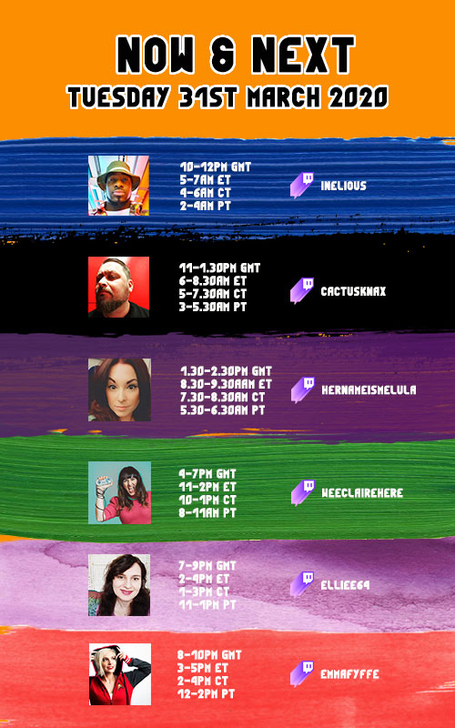 Ring Fit, Batman, N64 games, good vibes, check out these streamers today on #Twitch!

<a href="/inel/">Inel Tomlinson</a> 10-12pm GMT 
@cactusknax 11-1.30pm GMT
<a href="/HerNameIsMelula/">HerNameIsMelula</a> 1.30-2.30pm GMT
@weeclaire 4-7pm GMT
<a href="/heavenindreams/">ᅟ⭐🍊♡꙼̈᭨ྀᅟ</a> 7-9pm GMT
<a href="/EmmaFyffe/">Emma Fyffe</a> 8-10pm GMT / 12-2pm PT

Click the image for details! 👇