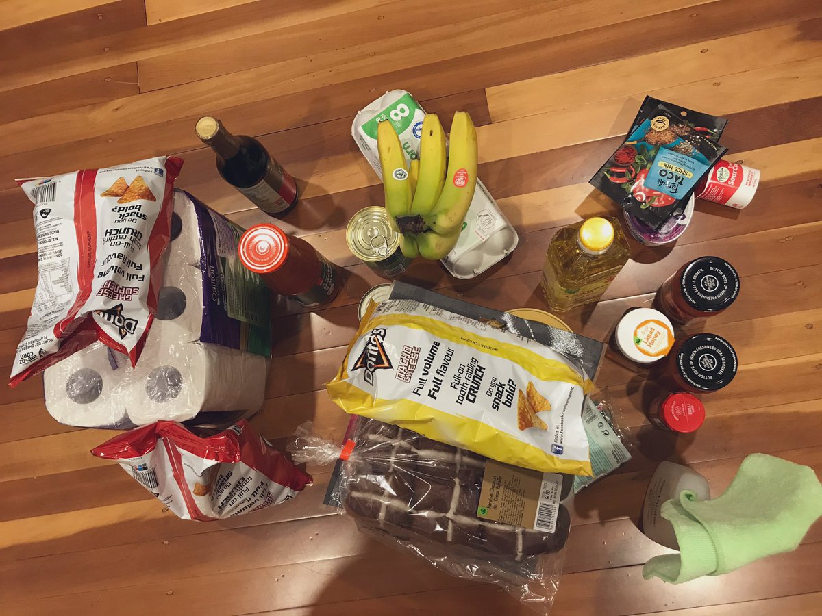 tinecm's tweet photo. I feel like I aged a year from disinfecting the groceries #COVID19nz. Oh, also, #shopnormal https://t.co/RRmCnJYMKK