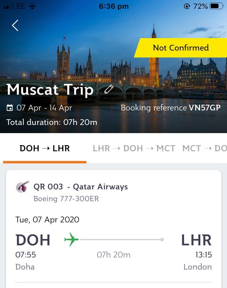 85Tazz's tweet photo. @qatarairways  Hi can you please let me know if this flight is cancelled ?? Or going ahead ??  will I get in the country ?? I have been calling your office but no answer https://t.co/pSONazb8QU