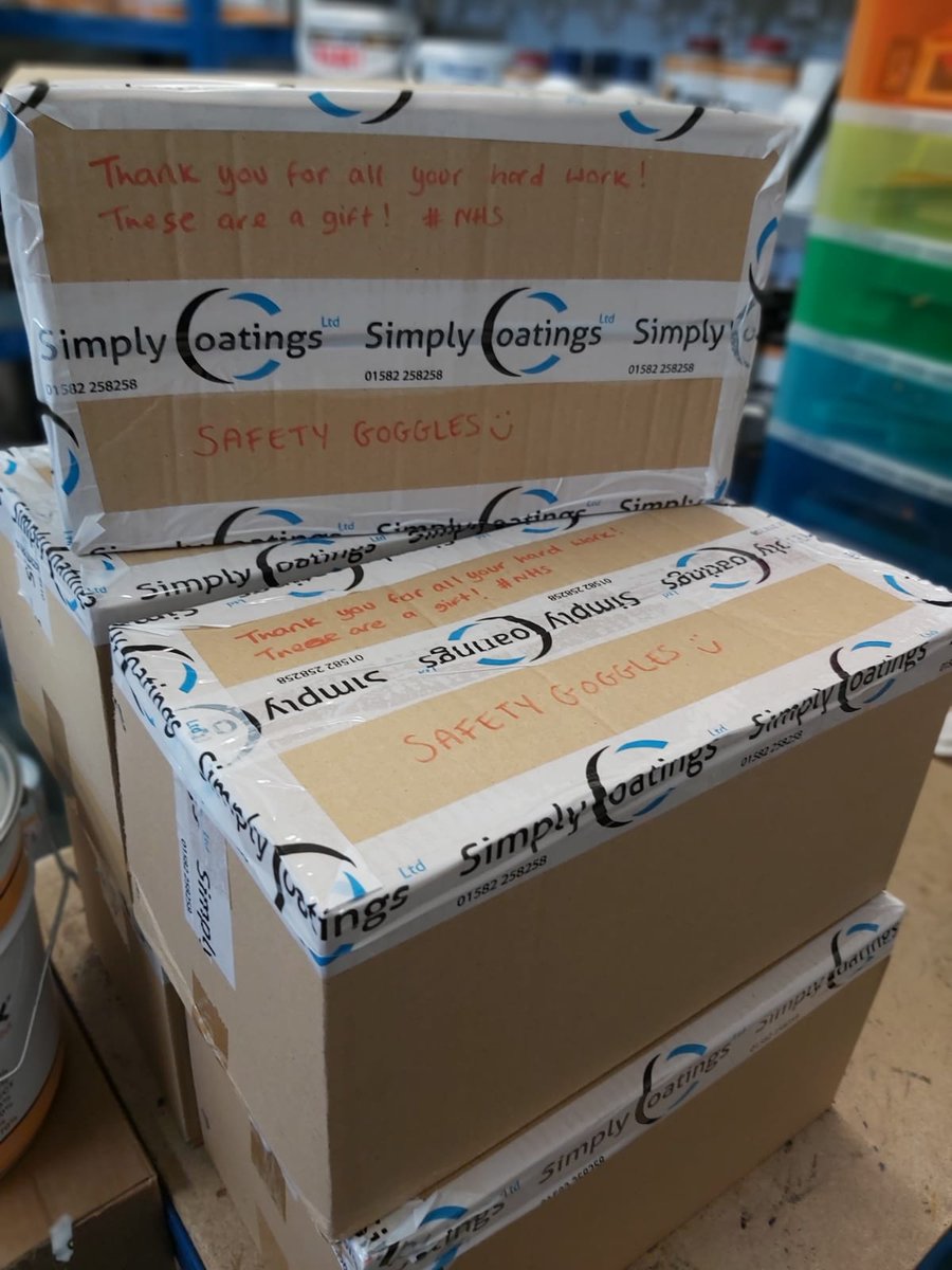 SimplyCoatings's tweet photo. Knowing what our amazing @NHSuk heroes are going through here at Simply Coatings we wanted to try and help.

Using our industry contacts we managed to purchase 100 pairs of safety goggles and are delighted to be able to donate them to the @LandDHospital

Thank you #COVID19 https://t.co/ovqekNmebd