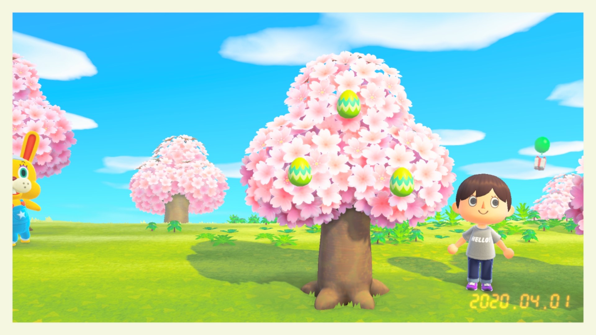 どうぶつの森 イースターのご案内 みなさ ん おはようだなも 今朝 島を散歩してたら なんと 木にたまごがなってたんだも 今日はエイプリルフールだけどウソじゃないだなも 仕掛け人はナイショなんだも とにかく みんなでたまご