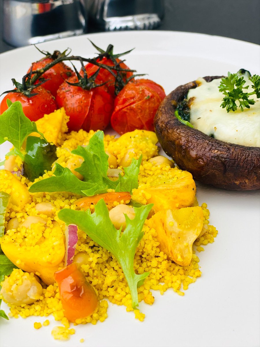 How are we all Keeping with the LockDown? Last night was Meatless Monday Dinner, I made Couscous &amp; Chickpeas Salad, Roasted Vine Tomatoes and Brown Mushroom Steaks stuffed with Spinach and Mozzarella cheese. #PhilileCooks