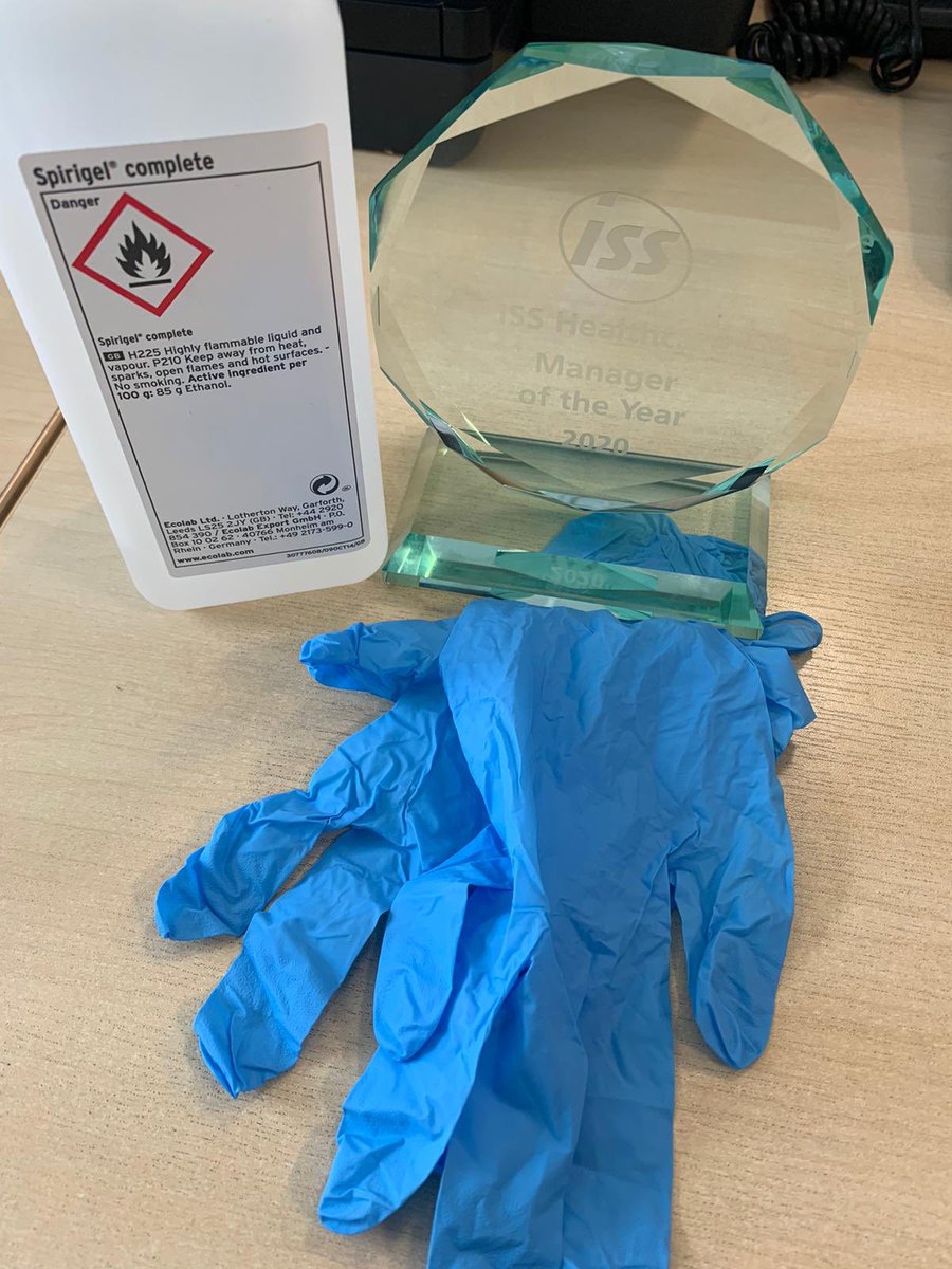 Truth_Wins_GJ's tweet photo. More sightings of ISS UK Healthcare manager of the year trophy being very health & safety conscious around @wearehairmyres whilst answering calls during this busy time. Good to see #WashYourHands being practiced. @ISSGreatPeople @ISSUKComms #returntorightfulowner https://t.co/GklxFtae3N