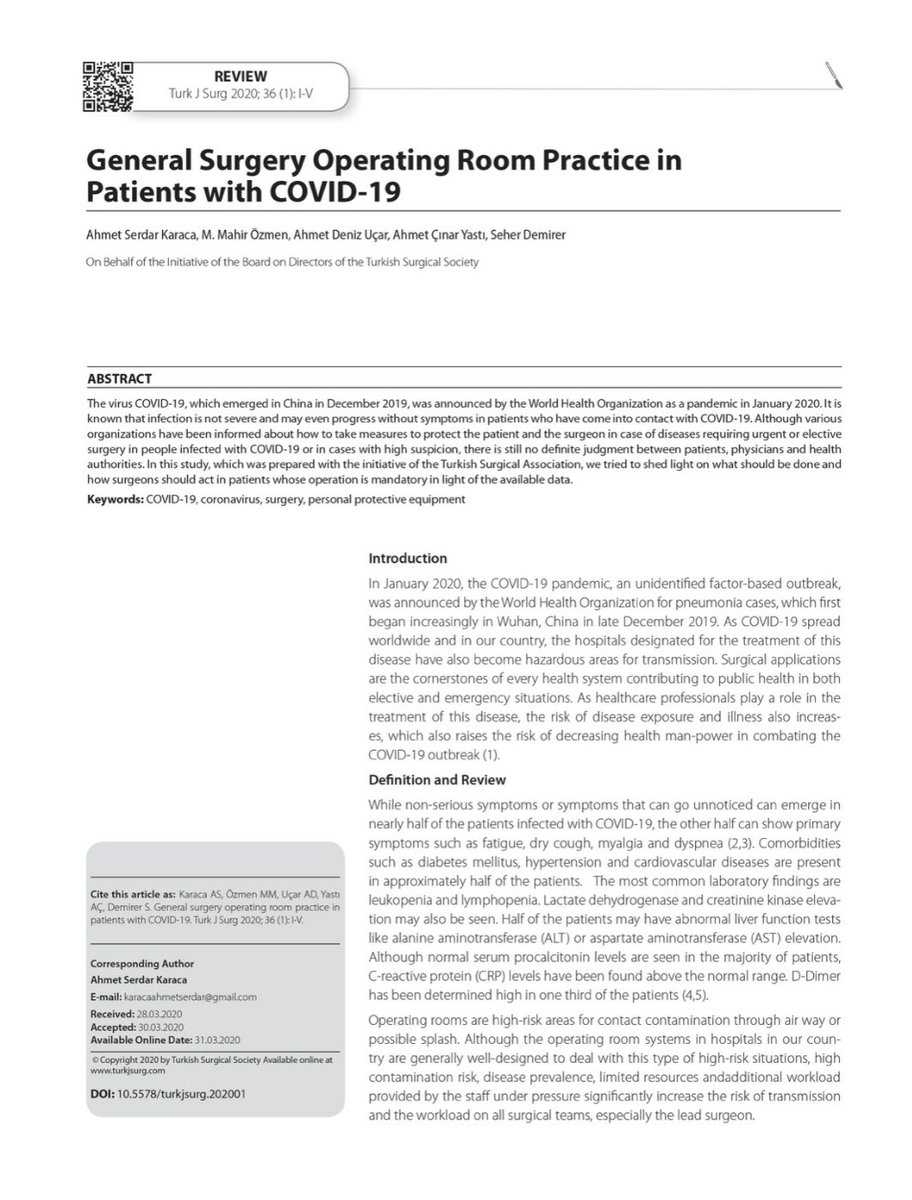 mahirozmen's tweet photo. https://t.co/Woe74CEUQ6 Turkish Surgical Society has just published surgical practice in #COVID19 patients.@CerrahiTurk @TJSurg @TJSOpen https://t.co/AEiBvIgnHs