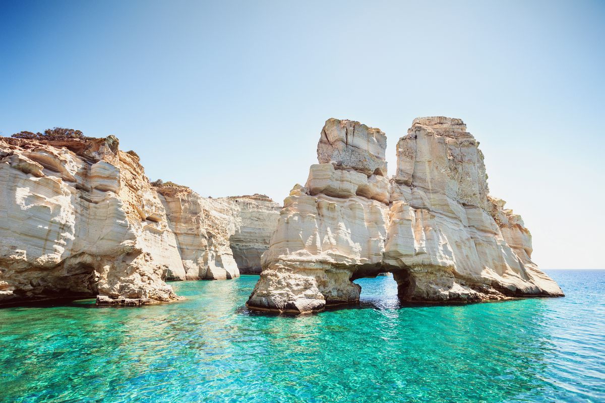 📣 Greeka Quiz Alert! Can you guess the name of this famous spot on Milos island? 

ℹ Those gigantic rock formations emerging from the turquoise waters of the Aegean sea have created one of the most impressive spots of the island! 

#Greeka #Milos #Greekislands