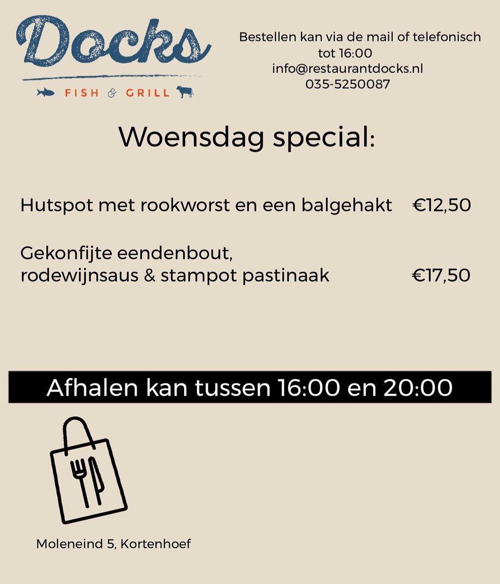 #dewoensdagblijft iedereen dank voor de support afgelopen weekend. ❤❤❤
Woensdag zijn we er weer met ons take away menu en de woensdag special.