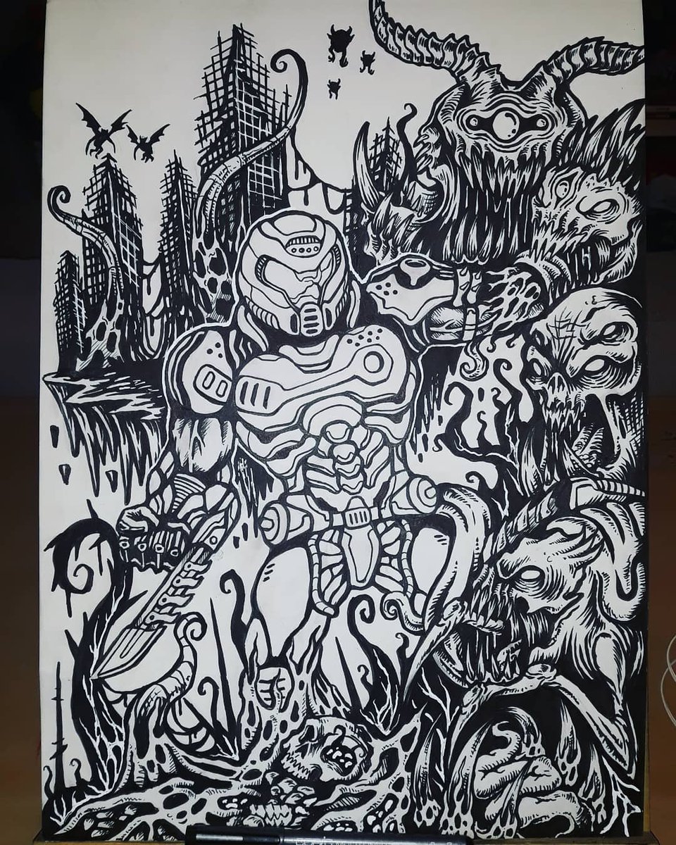 heavymental_art's tweet photo. Finished linework for a #doometernal design, Having a blast playing through Doom Eternal so far, love the fast pace gameplay and monster designs.#heavymentalart #heavymental #heavymentalartist #doometernal #doomps4 #doomfanart #patreonart #hdwallpapers #doometernalfanart #fanart https://t.co/fJicyUhl9W