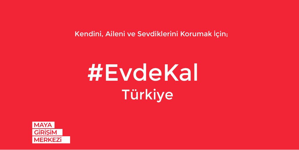 COVID-19 virüsü ile mücadele ettiğimiz bu günlerde kendimizi, ailemizi ve sevdiklerimizi korumak için zorunlu durumlar dışında evimizden ayrılmayıp, virüs tehlikesine karşı mücadelede birbirimize destek olalım. Bu süreci #birlikte atlatacağımızı umuyoruz.
#evdekal #mayagirisim