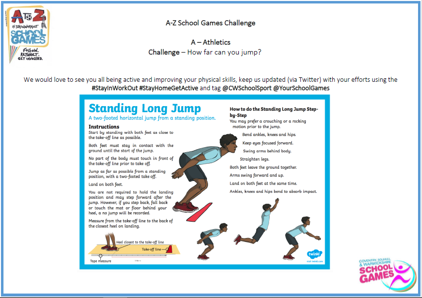 KenilworthSch's tweet photo. Suns out and our PE department have set some alphabetical daily challenges, today you have two A and B. Look out for challenge C tomorrow. Good luck! #StayInWorkOut #StayHomeGetActive @CWSchoolSport @YourSchoolGames https://t.co/fLwpYBRyYm