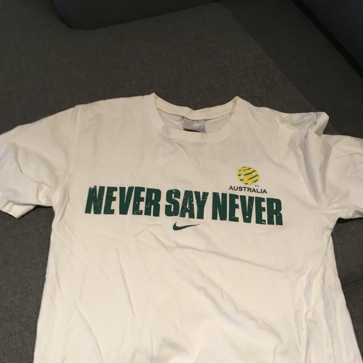 allen_stephens's tweet photo. #Socceroos getting torn apart by Uruguay. These t-shirts will be in the bargain bin tomorrow the way we’re going right now! Why isn’t Kewell on?! #AUSvURU #HiddinkOut 🤬🤯 https://t.co/0bz8TI9pJl