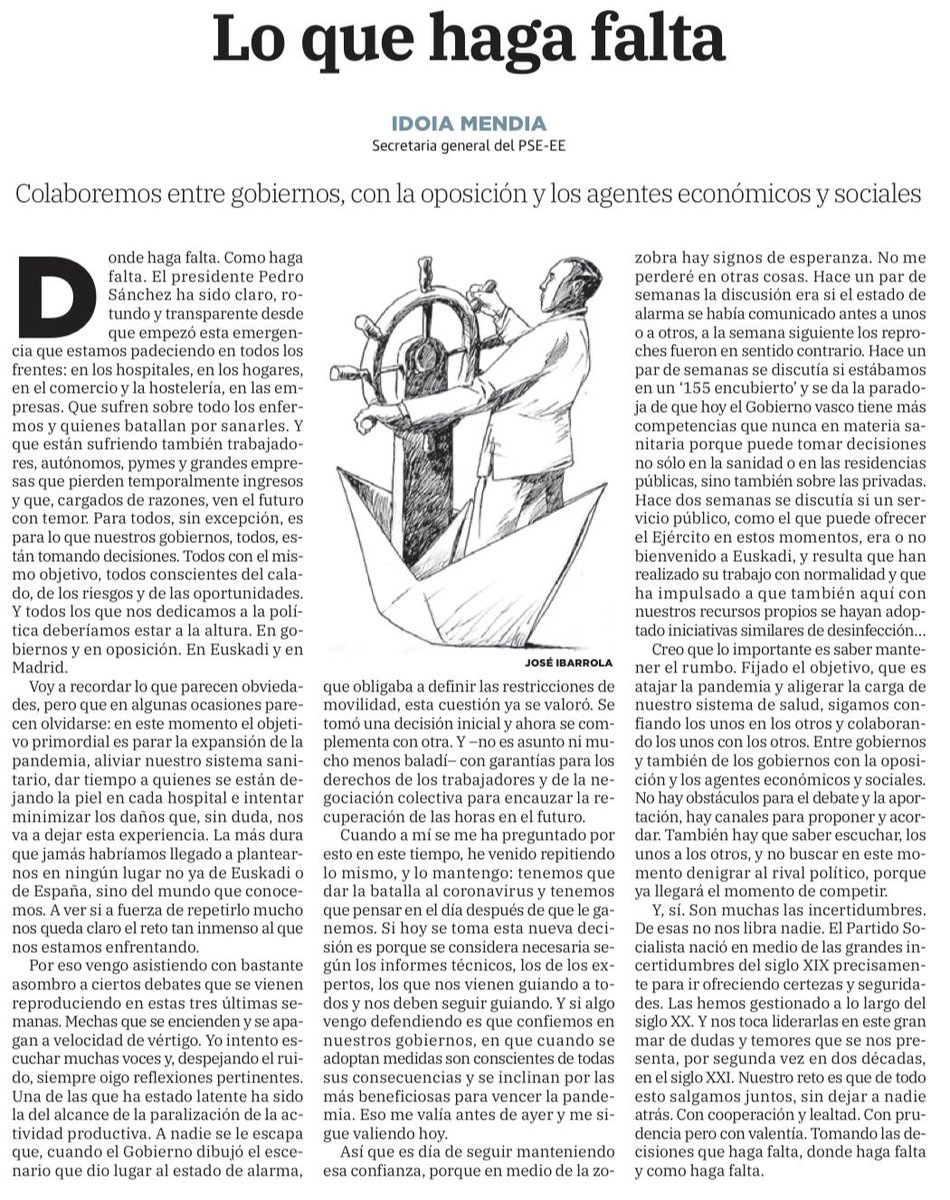 IdoiaMendia's tweet photo. 👉Lo importante, ahora, es saber mantener el rumbo. 
Fijado el objetivo, que es atajar la pandemia y aligerar la carga de nuestro sistema de salud, sigamos confiando y colaborando los unos con los otros. 
Ya llegará el momento de competir.
#EsteVrusLoParamosUnidos
#quedateencasa https://t.co/EFcjjb6541
